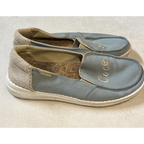 Hey Dude 'Coco' Aqua and Natural Slip on Women's Shoe Size 7 Gold Sparkle - Picture 7 of 9